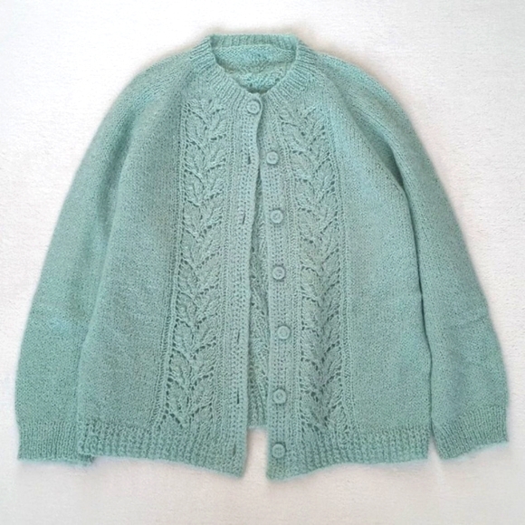 Rare Vintage Art Deco / Mint Green Long Sleeve Button Down Cardigan Sweater S - Picture 16 of 16